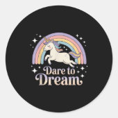 Dare To Dream Unicorn Rainbow Motivation  ラウンドシール (正面)