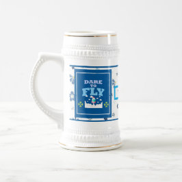 Dare to Fly Mug – Blue Floral Inspirational Patter ビールジョッキ