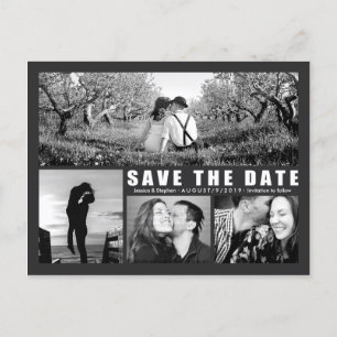Darkモダン Save The Date 4 Photo Collageはがき 案内ポストカード