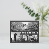 Darkモダン Save The Date 4 Photo Collageはがき 案内ポストカード (スタンド正面)
