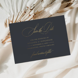 Dark エレガント Navy Gray日付を保存 箔シーズンポストカード