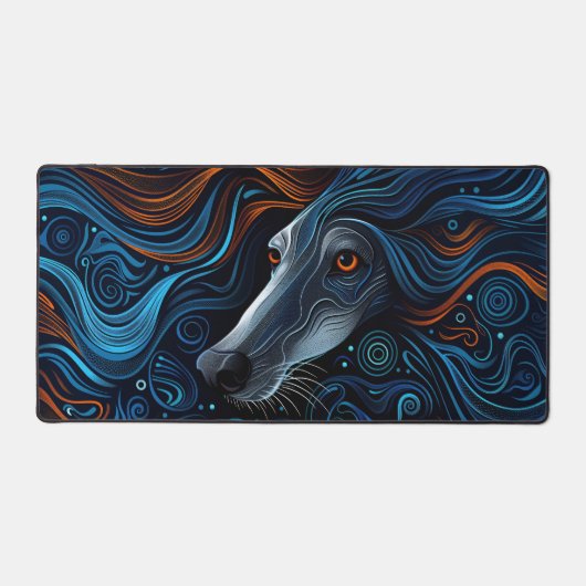 Dark Abstract Dog Portrait with Colorful Swirling デスクマット (正面)