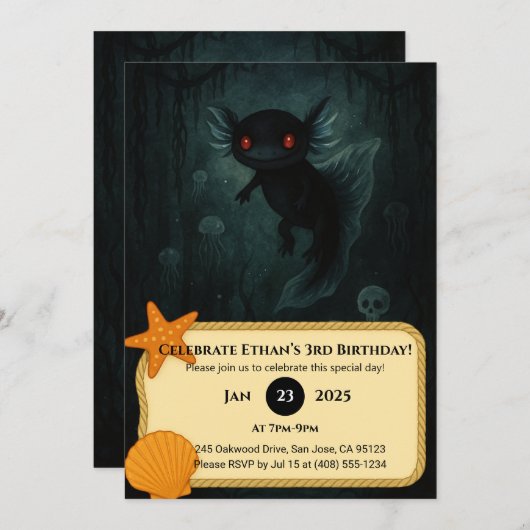 Dark Abyss Axolotl Birthday  招待状 (正面/裏面)