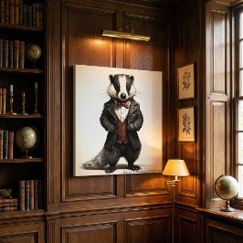 Dark Academia Badger Portrait Vintage Library Art キャンバスプリント