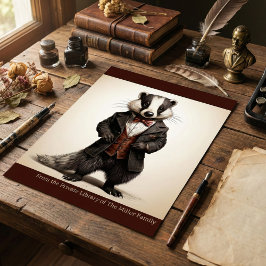 Dark Academia Badger Portrait Vintage Library Art ポスター