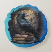 Dark Academia Crow and Clock Pillow ラウンドクッション (裏面)