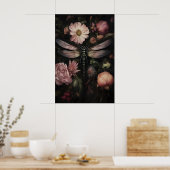 Dark Academia Dragonfly Print, Moody Floral Garden ポスター (キッチン)