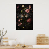 Dark Academia Dragonfly Print, Vintage Flower ポスター (キッチン)