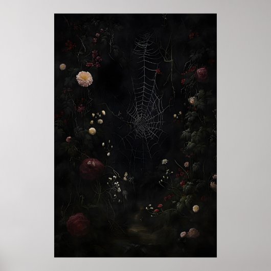 Dark Academia Floral Spiderweb Print, Gothic ポスター (正面)