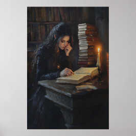Dark Academia Girl Reading Art Gothic Library Cand ポスター