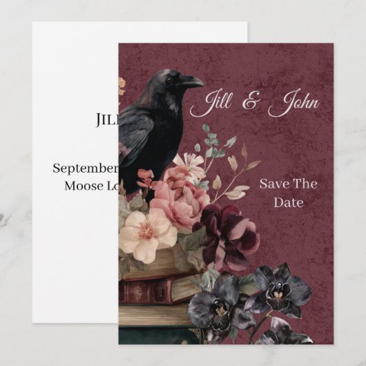 Dark Academia Goth Save the Date 招待状 (正面/裏面)