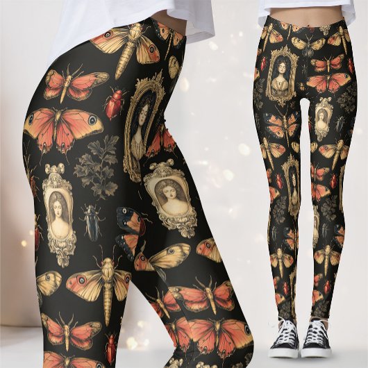 Dark Academia Goth Victorian Gothic Cameo Red Moth レギンス