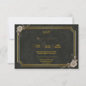 Dark Academia Gothic Black Gold Elegant Wedding 出欠カード (正面)