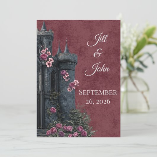 Dark Academia Gothic Castle Invitation Florals 招待状 (スタンド正面)