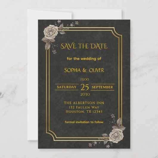 Dark Academia Gothic Elegant Wedding Save the Date (正面)