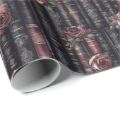 Dark Academia Gothic Libraryヴィンテージブック&バラ ラッピングペーパー (ロールコーナー)