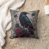 Dark Academia Gothic Raven Moody Floral クッション (ブランケット)