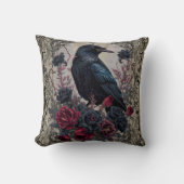 Dark Academia Gothic Raven Moody Floral クッション (正面)