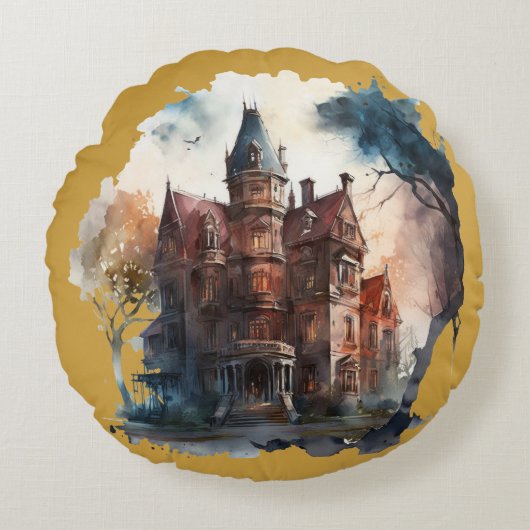 Dark Academia Haunted Manor Pillow ラウンドクッション (正面)