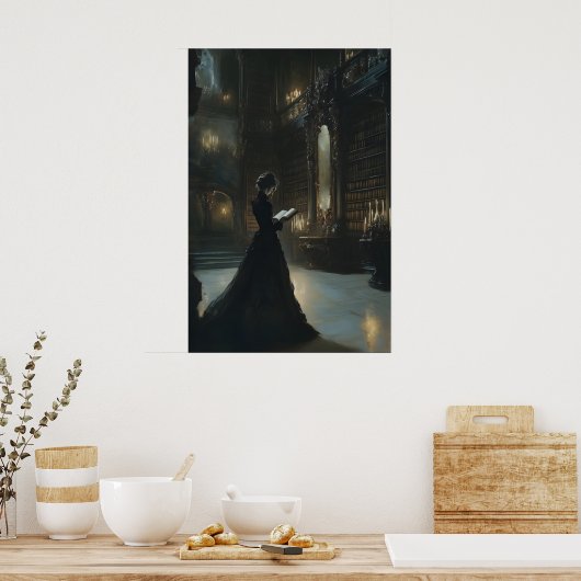 Dark Academia Library Wall Art Gothic Victorian ポスター (キッチン)