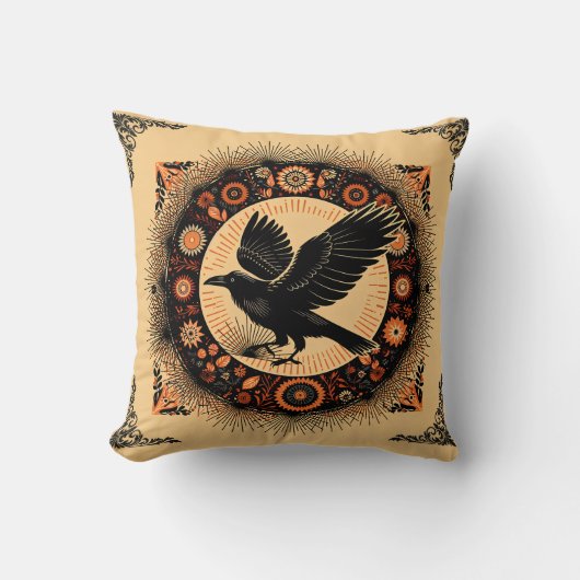 Dark Academia Mandala Raven Circle Boho Gothic クッション (正面)