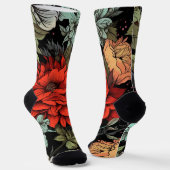Dark Academia Maximalist Red Dahlia Floral  ソックス (傾斜あり)