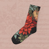 Dark Academia Maximalist Red Dahlia Floral  ソックス