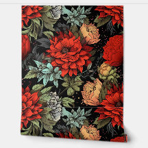 Dark Academia Maximalist Red Dahlia Floral