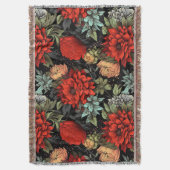 Dark Academia Maximalist Red Dahlia Throw Blanket スローブランケット (正面縦)
