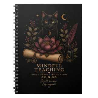 Dark Academia Mindful Teaching Black Cat & Lotus ノートブック