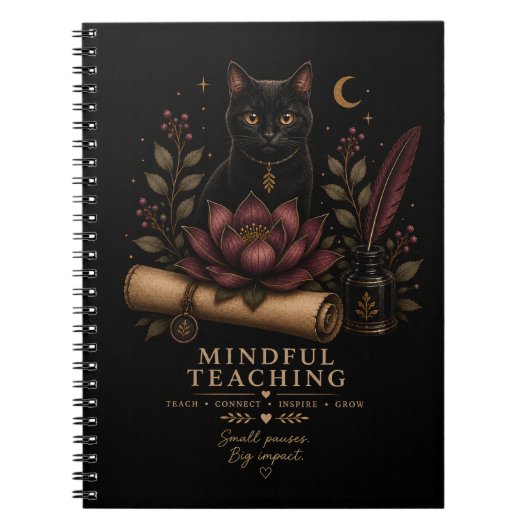 Dark Academia Mindful Teaching Black Cat & Lotus ノートブック (正面)
