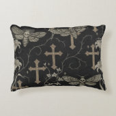 Dark Academia Moth & Cross Pillow – Vintage Gothic アクセントクッション (正面)
