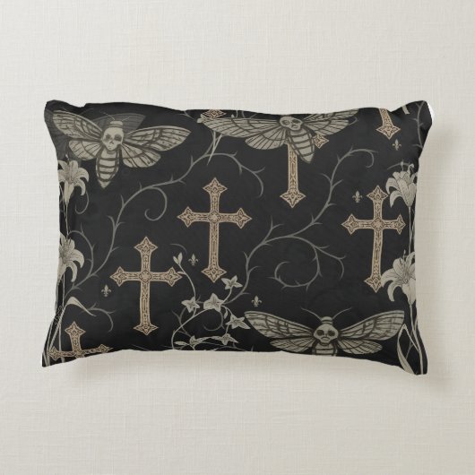 Dark Academia Moth & Cross Pillow – Vintage Gothic アクセントクッション (裏面)