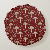 Dark Academia Plum Red Fungi Seamless Luxury ラウンドクッション (裏面)