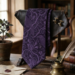 Dark Academia Raven Crow Floral Pattern Necktie ネクタイ