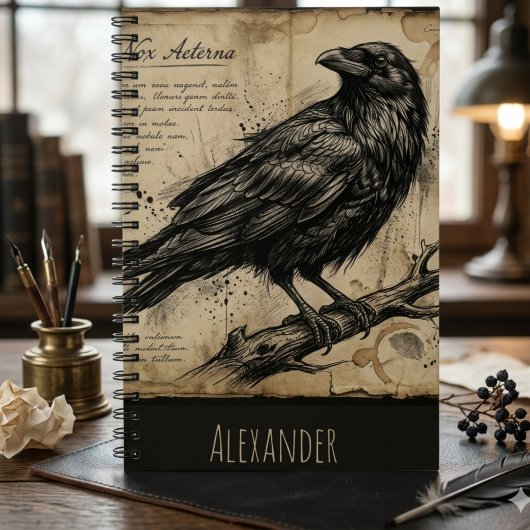 Dark Academia Raven Crow Vintage Script ノートブック
