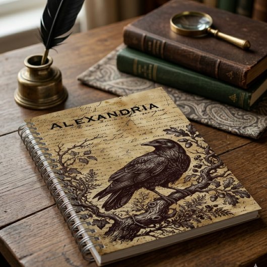Dark Academia Raven Vintage Script ノートブック