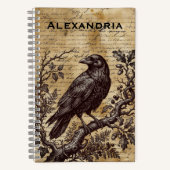 Dark Academia Raven Vintage Script ノートブック (正面)