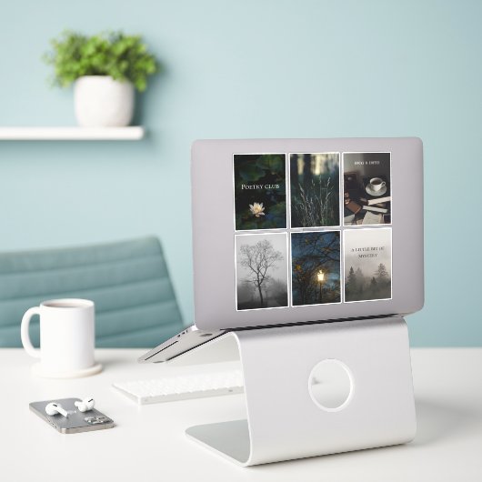 Dark Academia Reading Aesthetic Sticker Sheet シール (デスク上のノートパソコン)