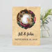 Dark Academia Steampunk Clock Wedding Invitation 招待状 (スタンド正面)