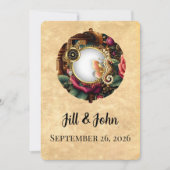 Dark Academia Steampunk Clock Wedding Invitation 招待状 (正面)