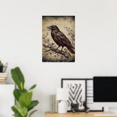 Dark Academia Vintage Raven Ivy Aesthetic Art ポスター (ホームオフィス)