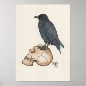 Dark Academia Watercolour Raven Skull Art ポスター (正面)