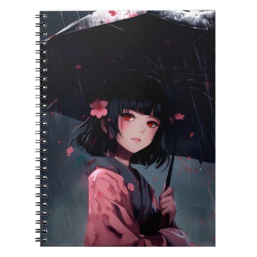 Dark Aesthetic Anime Girl with Umbrella ノートブック (正面)