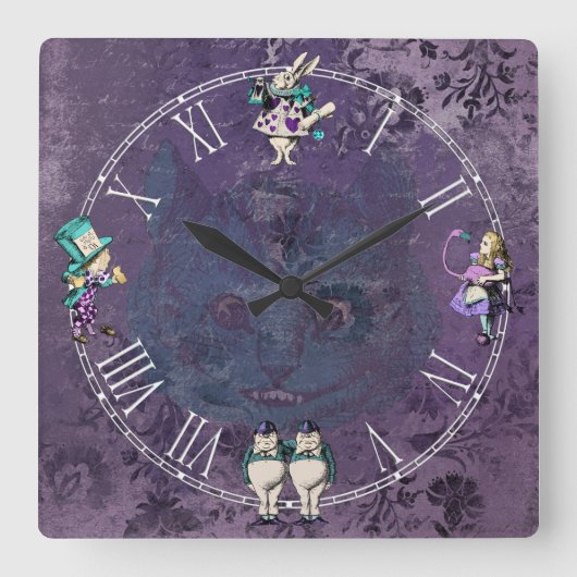 Dark Alice Deep Purple Wonderland スクエア壁時計 (正面)