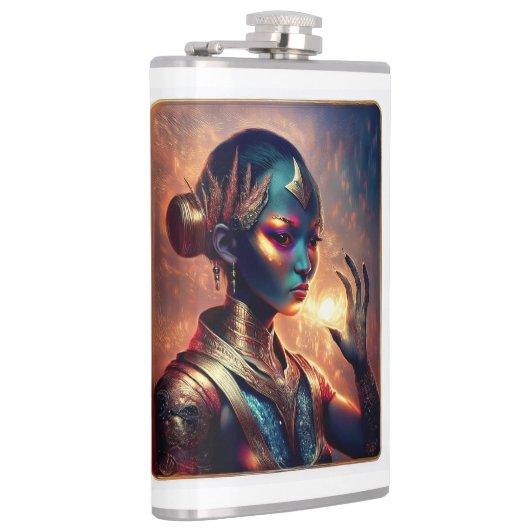Dark Alien Princess Poses With Fiery Background フラスク (右)