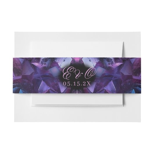 Dark Amethyst Boho Witch Crystals Black Wedding 招待状ベリーバンド (正面例)