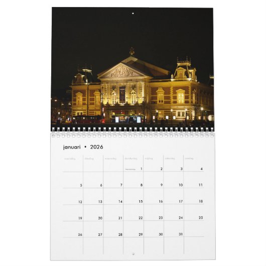 Dark Amsterdam カレンダー (1月 2026)