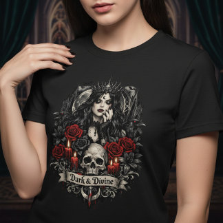 Dark and Divine Gothic Skull and Roses Tシャツ