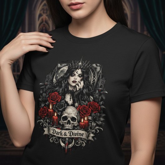 Dark and Divine Gothic Skull and Roses Tシャツ